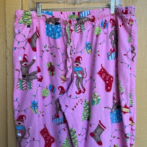 Nick and Nora Sock Monkey Pink Christmas Holiday Pajamas size XXL - Picture 6 of 9